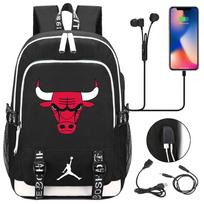 Madinga Populiari Trapecijos formos Jaučio Galvos Spausdinimo Paauglių Studentų USB Mokyklinė Kuprinė Vyriška Ir Moteriška Laisvalaikio Kuprinė Backpack black