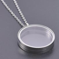 25/30mm apvalūs stikliniai medalionai pakabukai karoliai moterims vyrams aksesuarai ilgas grandinėlės kaklas nerūdijančio plieno karoliai medalionai papuošalai 60cm gray