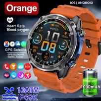 New Men Outdoor GPS Map AMOLED Smart Watch 1000mAh Ultra Large Battery 10ATM Waterproof Bluetooth Call Waterproof Sports Fitness Smartwatch oranžinė