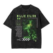2026 Billie Eilish Juokingas Plakatas Grafinis Spaudinys Marškinėliai Vyrams Moterims Mada Vintažinė Skalbta Medvilnė Apvali Kaklo Vasarinė Marškinėlė Per dydį Laisvalaikio Viršus Trumpomis Rankovėmis Viršūnės L black