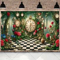 Alisos stebuklų šalyje gimtadienio šventės baneris, fonas, muzikinė vaikų gimtadienio šventės dekoracija, fotografijos fonas Vinyl 150X100cm