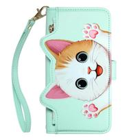 Mielas katės odinis piniginės dėklas su atvartu, skirtas XiaoMi RedMi Note 15 14 13 12 11 11s Pro Plus 4G 5G, su 5 kortelių lizdais, riešo dirželiu Redmi Note 11S 4G žalia