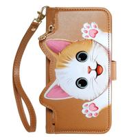 Mielas katės odinis piniginės dėklas su atvartu, skirtas XiaoMi RedMi Note 15 14 13 12 11 11s Pro Plus 4G 5G, su 5 kortelių lizdais, riešo dirželiu Redmi note 15 Pro 5G šokoladas