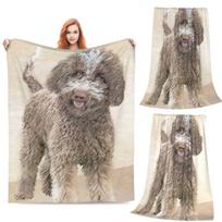 Boho šunys Lagotto Romagnolo Saulėlydžio pledai Minkštas šiltas flanelinis pledas Pliušinis lovai svetainei iškylai kelionei namams sofai Size: 75*100cm, Weight: 230 GSM gray
