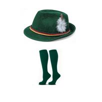 Adult Oktoberfest Hat Set with Jazz, Party Hat, Cotton Socks - Green Hat with Colorful Rope One Size žalia
