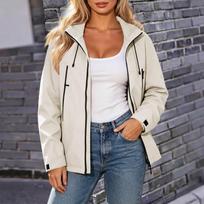 Moteriškas su gobtuvu striukė su pilnu užtrauktuku ir reguliuojamomis lipukų rankogaliais XXL balta