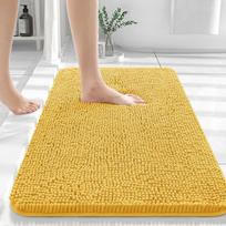 Olanly Shaggy Soft Absorbent Bath Rug Bathroom Rug Mat Non Slip Thick Plush Machine Washable Bath Mat For Bathroom Shower 61x150 41x61cm geltona