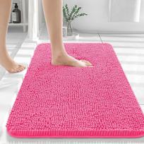 Olanly Shaggy Soft Absorbent Bath Rug Bathroom Rug Mat Non Slip Thick Plush Machine Washable Bath Mat For Bathroom Shower 61x150 51x61Ucm karšta rožinė spalva