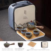 Tea Set Chinese   Kung Fu   Portable Pot  with 360 Degree Rotating  and Infuser  Travel Bag gray