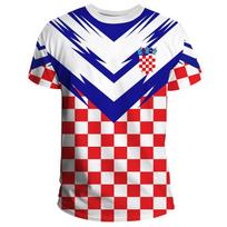 Futbolo stiliaus trumpomis rankovėmis marškinėliai su Kroatijos nacionaliniu herbu, Sportiški laisvalaikio drabužiai M blue