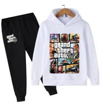 Vaikams Berniukams Ruduo Vaikų Animacinis Gta 5 Drabužių Rinkinys Su Gobtuvais Viršutiniai Drabužiai+ilgos Kelnės 2vnt Kostiumas Vaikų Žaidimas Gta 5 Drabužiai 4-14 Metų 100 gray