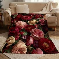Vintažinis žydinčių gėlių simfonijos rašto flanelinis pledas Prabangus užtiesalas sofai, lovai, kampinei sofai Ryškios įvairios spalvos Namų dekoras 75cm*90cm black