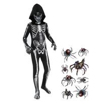 Baisus Helovino vaikiškas kostiumas su gobtuvu Baisus skeletas Grim Reaper kostiumas Berniukų bauginantis kostiumas Mardi Gras vakarėlio kostiumas 110 black
