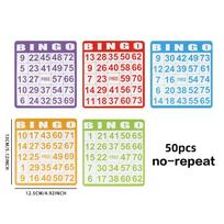 Classic Interactive Bingo Game Set 50/100Pcs Colorful Bright Cards Clear Plastic Markers for Holiday Party Family Gathering A50 blue