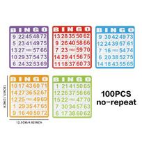 Classic Interactive Bingo Game Set 50/100Pcs Colorful Bright Cards Clear Plastic Markers for Holiday Party Family Gathering A100