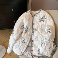 Floral Printed Cotton Coat Women's Clothing Trend Warm Autumn Winter Cotton-padded Jacket Light Thin Tops Long Sleeve 3XL black
