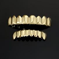 Paauksuoti Hip Hop Grillz: Vienas viršutinių ir apatinių dantų rinkinys auksas