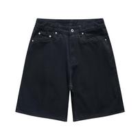 Vintage Washed Denim Shorts Unisex Straight Cut 5-Pocket Mid-Rise Cotton Jean Pants With Embroidered Cross Patch 3XL