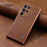 Prabangus krokodilo odinis dėklas, skirtas Samsung Galaxy S24 Ultra S23 S23FE Cover Galaxy A55 A35 A25 A05s A54 A34 A14 padengtas minkštas silikoninis apsauginis dangtelis galaxy A25 ruda