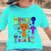 „Sprunki Oren Beats“ spausdinti vaikiški marškinėliai, 2025 m. nauji trumpomis rankovėmis „Crew Neck“ madingi marškinėliai berniukams, mergaitėms „Incredibox“ žaidimo animacinių filmų viršūnės 130 blue