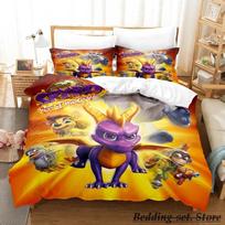 Spyro perkurtas trilogija Patalynės komplektas Viengulis Twin Pilnas Karalienės Karaliaus Dydis Lova Komplektas Suaugęs Vaikas Miegamasis Antklodės Užvalkalas Rinkiniai Anime Žaidimas 70x133cm 2pcs beige