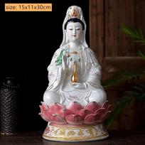 Keraminė sėdinti lotoso Nanhai Guanyin statulėlė Budos statula Adoravimo dekoracijos Tradicinė Feng Shui dekoracija Namų aksesuarai