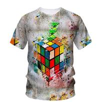 Rubiko kubas 3D spausdintas marškinėlis vyrui vasarinis apvalia iškirpte trumpomis rankovėmis didelio dydžio viršus kasdienis marškinėlis laisvas gatvės stilius Harajuku 5XL gray