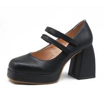 Platforma Stiletto Heels Mary Janes Aukštakulniai Batai Moteriški Lakuota Oda Stambūs kvadratiniai pirštai Sagtis Goth Moteriški Siurbliai Kulnas ant batų 39 black