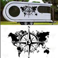 Kompasas Pasaulio Žemėlapis Kemperis Automobilio Lipdukas Decal Kemperis RV Motorhome Visureigių Kelionės Nuotykis Sunkvežimis Vinilo Dekoras 30cmwidex23cmhigh juoda