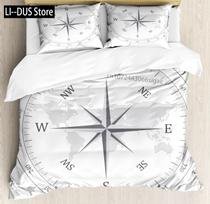 Compass Duvet Cover Set Marine Discovery Art Decorative 3 Pieces Bedding Set with 2 Pillow Shams Twin Full Queen King Size 180*220cm 3pcs