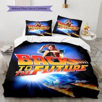 Back to the Future Pattern Bedding,Quilt Set Quilt Cover Pillowcase Home Birthday Gift (1 * duvet cover + 2 * pillowcase, without core) 135x200cm blue