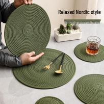 Lino medvilnės austas izoliuotas padėkliukas ir padėkliukas puodeliui rinkinys 15CM gray