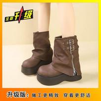 Sweet Cool Spice Girl Fan Car Pant Tube Boots Wedge Heel Muffin Martin Boots Thick-soled Height Increasing Short Boots Women's 2025 Autumn New 40 black