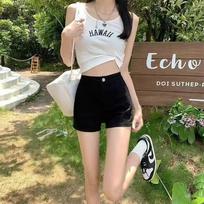 Women's Low-Waist Black Rivet Denim Shorts - Spicy Girl Hip-Hugging Hot Pants for Spring & Autumn 3XL black