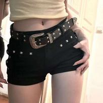 Women's Low-Waist Black Rivet Denim Shorts - Spicy Girl Hip-Hugging Hot Pants for Spring & Autumn 3XL