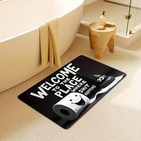 Funny Smile Quote Bath Mat, Non-Slip Absorbent Shower Rug, Black & White Typography Floor Mat for Bathroom Entryway Home Decor 40cm x 60cm brown