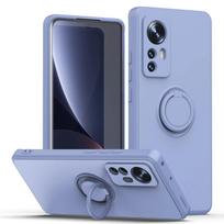 Magnetinis žiedo laikiklis Skysto silikono telefono dėklas, skirtas Xiaomi Mi 12 11 Lite 5G NE 10T 11T Pro, minkštas TPU apsauginis dangtelis Fundas For Xiaomi 12T Pro levandų pilka spalva
