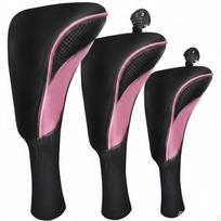 3 vnt. Golfo lazdų galvų užvalkalai Medinės galvutės Keičiami numerio žymekliai Tinklelis Pilnas Pink pink