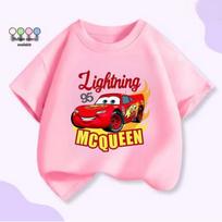Children's Lightning McQueen Flame Print Short Sleeve Cotton T-Shirt 110 cm pink