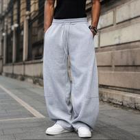 Vyriškos plačios laisvos sportinės kelnės su elastingu raišteliu juosmenyje, laisvos tiesios kojos, gatvės stiliaus, hiphopo, laisvalaikio, bėgiojimo kelnės su kišenėmis S pilka