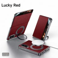 Skirta Samsung Galaxy Z Fold 8 / Fold 8 Ultra prabangus natūralios odos magnetinis dėklas su metaliniu žiedu laikikliu, stoveliu, langelio vaizdu, atverčiamas dangtelis Galaxy Z Fold 8 Ultra raudona