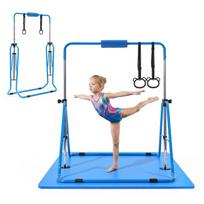 VEVOR Gimnastikos skersiniai vaikams, 63,5 kg talpos sulankstomas treniruočių kip skersinis su kilimėliu, reguliuojamo aukščio gimnastikos horizontalus skersinis namams 183.5 x 120 x 0.8 cm mėlyna