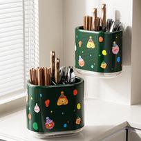Wall-Mounted Chopstick and Knife Holder with Integrated Storage gray
