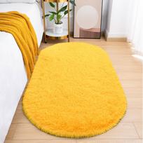 Šilkinis pliušinis ovalus kilimas namų dekoravimui Vaikų miegamojo kilimėlis prie lovos Darželio kilimai Svetainės kilimėlis po sofa Mėlynas smėlio spalvos 50x80cm geltona
