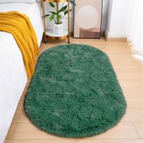 Šilkinis pliušinis ovalus kilimas namų dekoravimui Vaikų miegamojo kilimėlis prie lovos Darželio kilimai Svetainės kilimėlis po sofa Mėlynas smėlio spalvos 60x90cm žalia