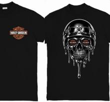 Harley-Davidson įkvėptas grafinis unisex marškinėlis su erelio ir kaukolės grafika S-3XL S black