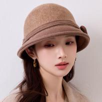 Women S Hepburn Style Bow Bucket Hat Warm Fashion All Match Hat One Size beige