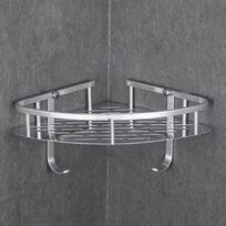 Kosminio aliuminio dvigubo sluoksnio kampinė vonios lentyna organizatorius Single Layer 1.0mm with Back Hook - No Drill gray