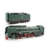 Diecast Toy Model 1:87 skalės klasė QJ2 Nr. 0001 Dujinis lokomotyvas, traukinys su garsu ir lengvu automobiliu klasikinis 1/87-33x5x5cm žalia