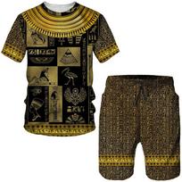 Vyriški vintažiniai Egipto mitai 3D spausdinimo marškinėliai / šortai / kostiumai Prabangūs senovės Egipto meno marškinėliai Apranga Komplektai Hipster Streetwear Drabužiai 3XL black